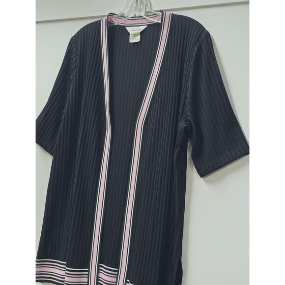 Misook Jacket Black Ribbed Knit Pink Open Front Career Business Wear Size Large - Picture 2 of 7